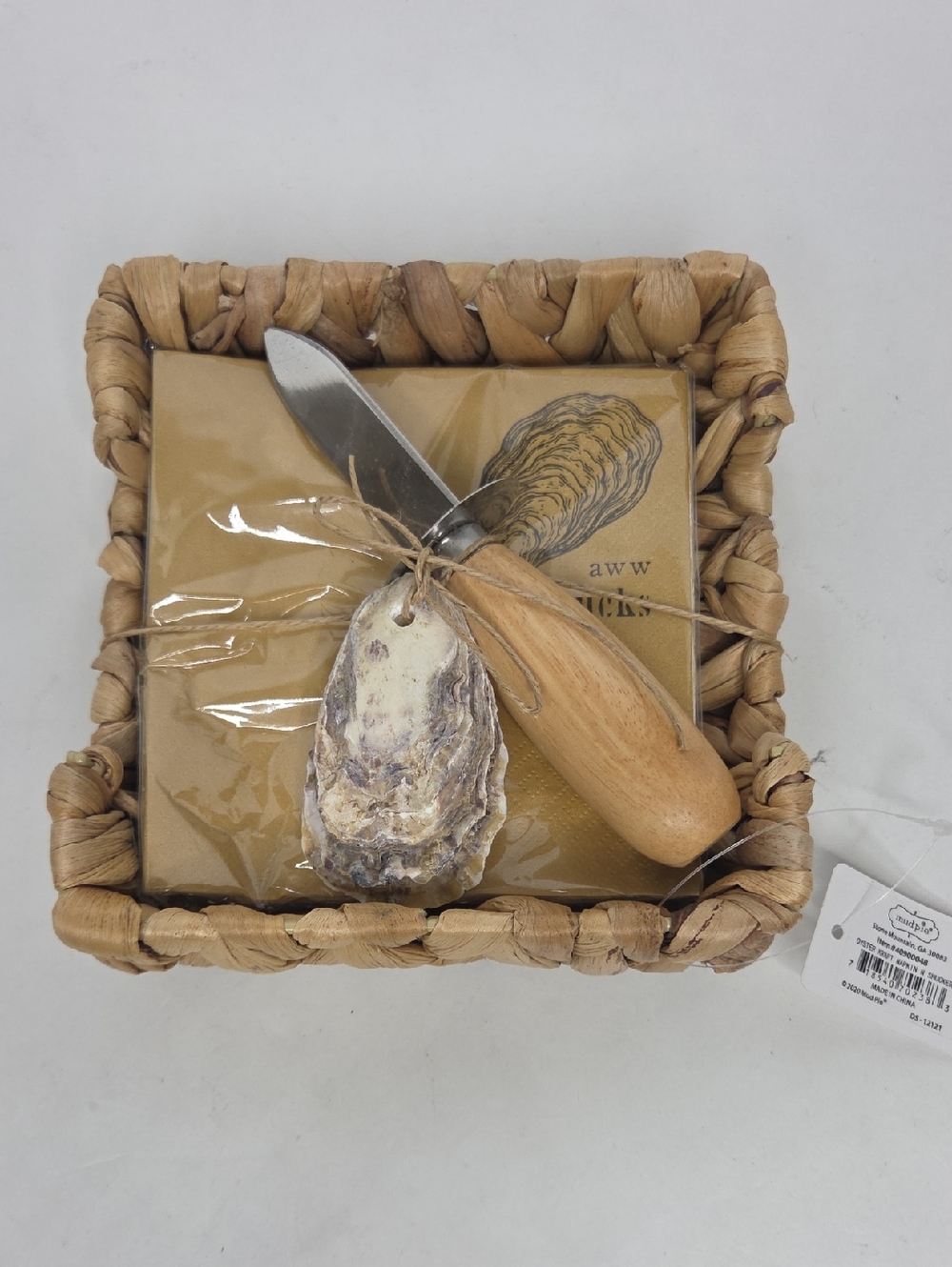 Mudpie Sea Grass Basket Oyster Shucker Cocktail Napkins Set NEW